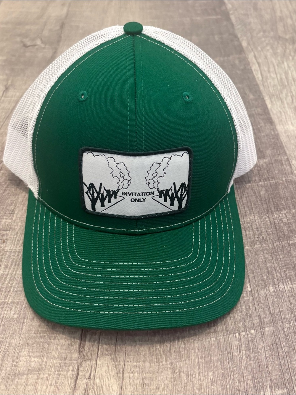 Richardson 112 Green White Mesh Snapback Hat “Invitation Only” Patch 5 Stitch